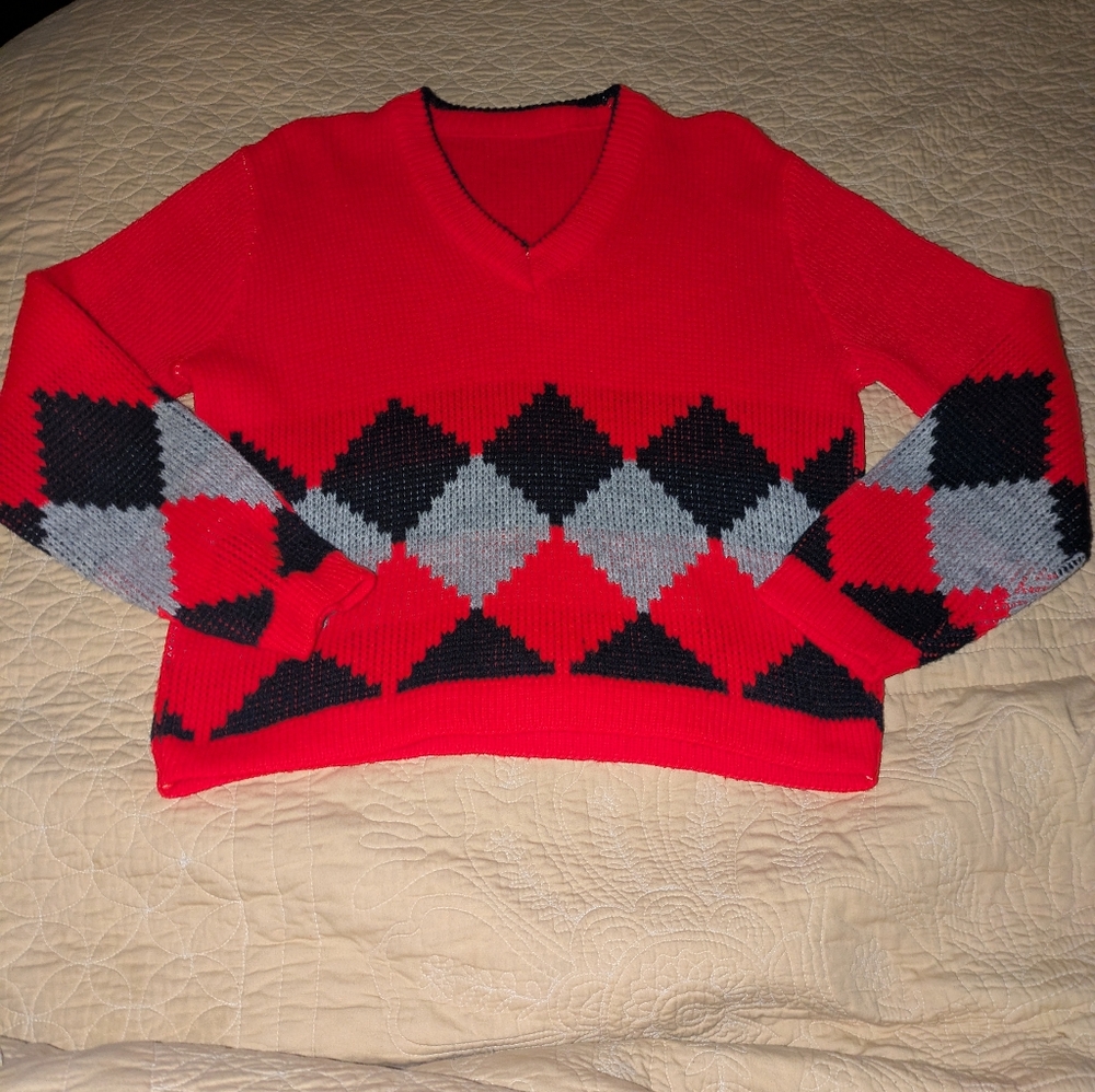 Red Argyle Sweater small